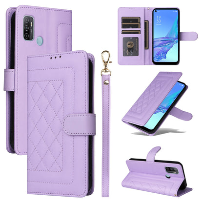 OPPO A53 / A53s Diamond Lattice Leather Flip Phone Case - Durable and Convenient Holder with Precision Cutouts