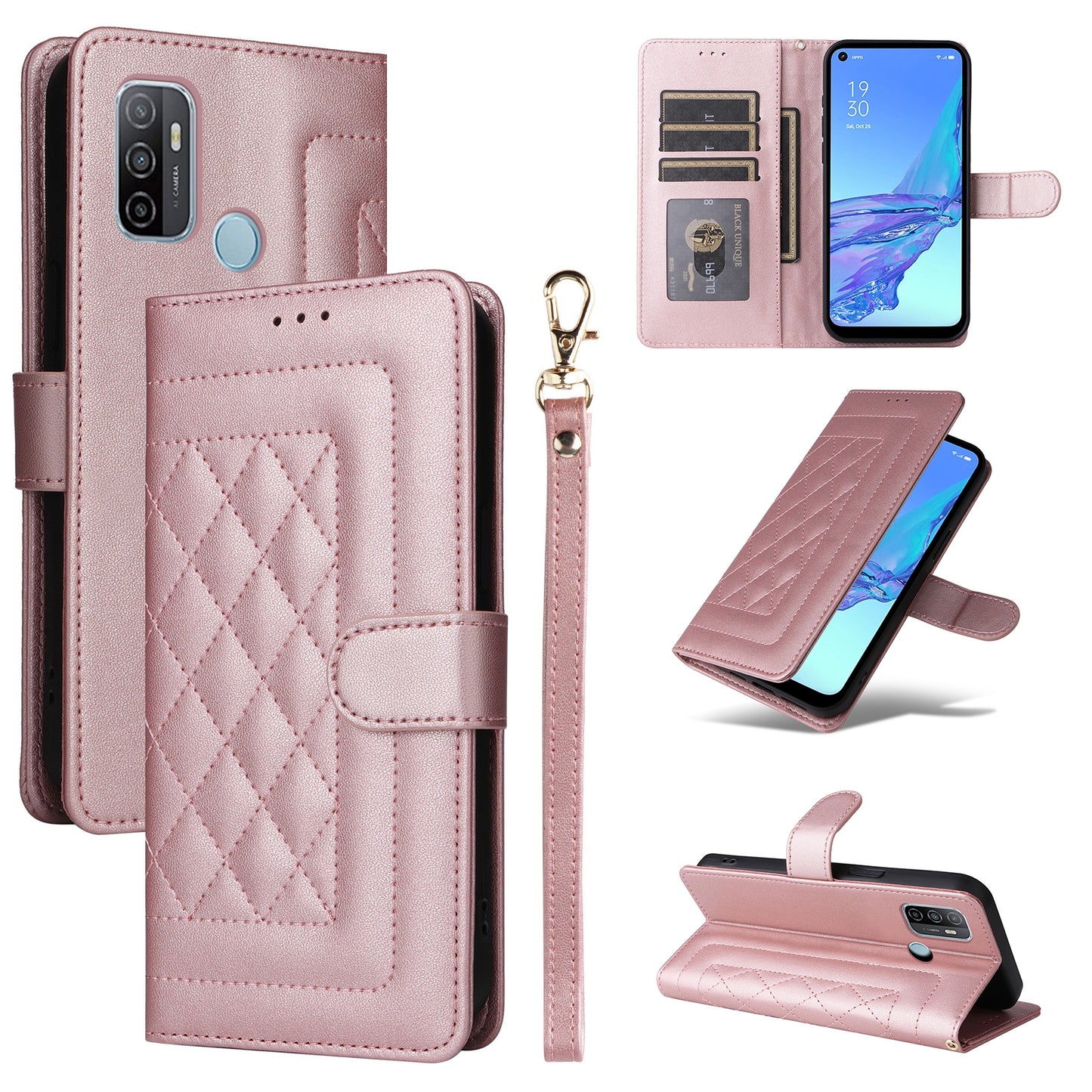 OPPO A53 / A53s Diamond Lattice Leather Flip Phone Case - Durable and Convenient Holder with Precision Cutouts