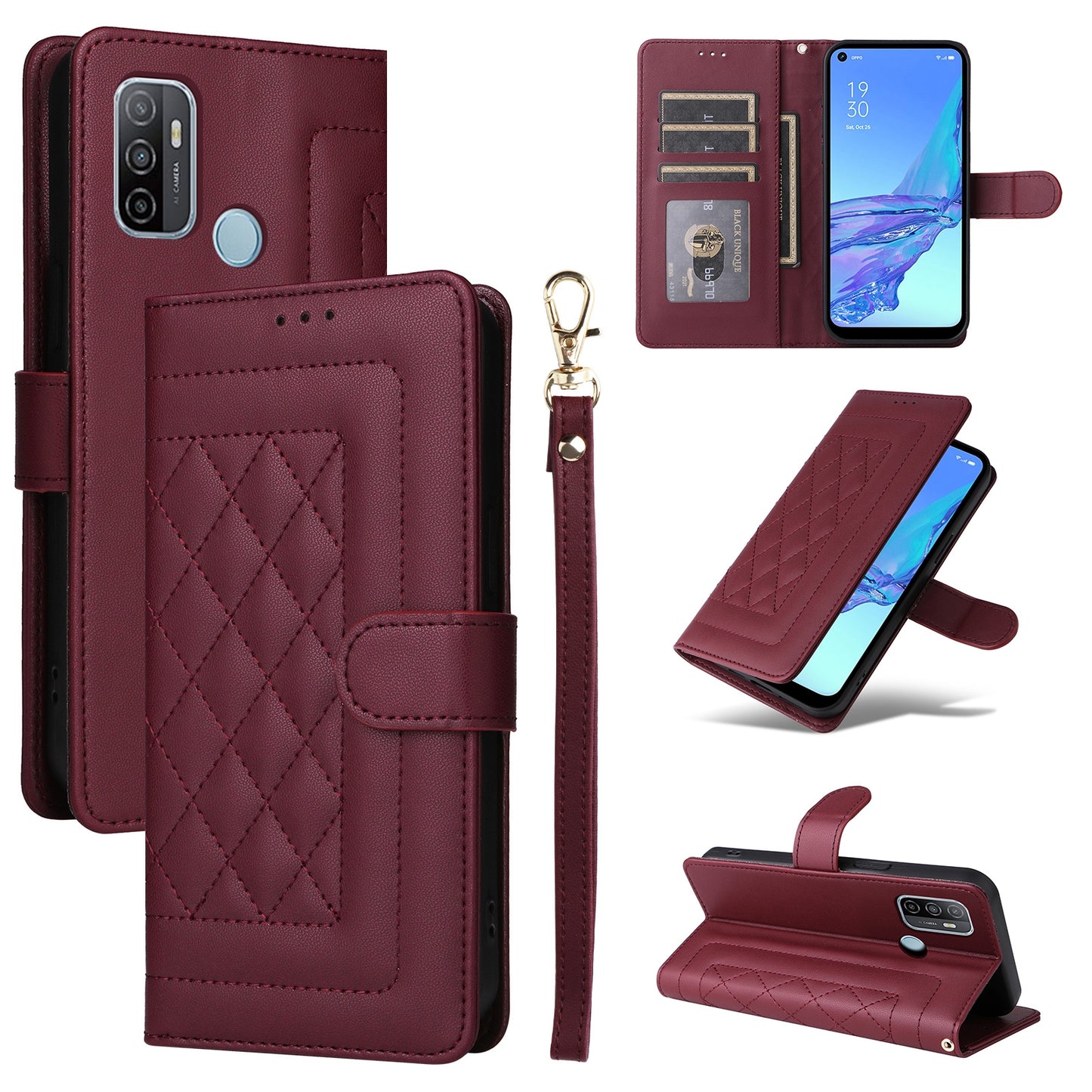 OPPO A53 / A53s Diamond Lattice Leather Flip Phone Case - Durable and Convenient Holder with Precision Cutouts