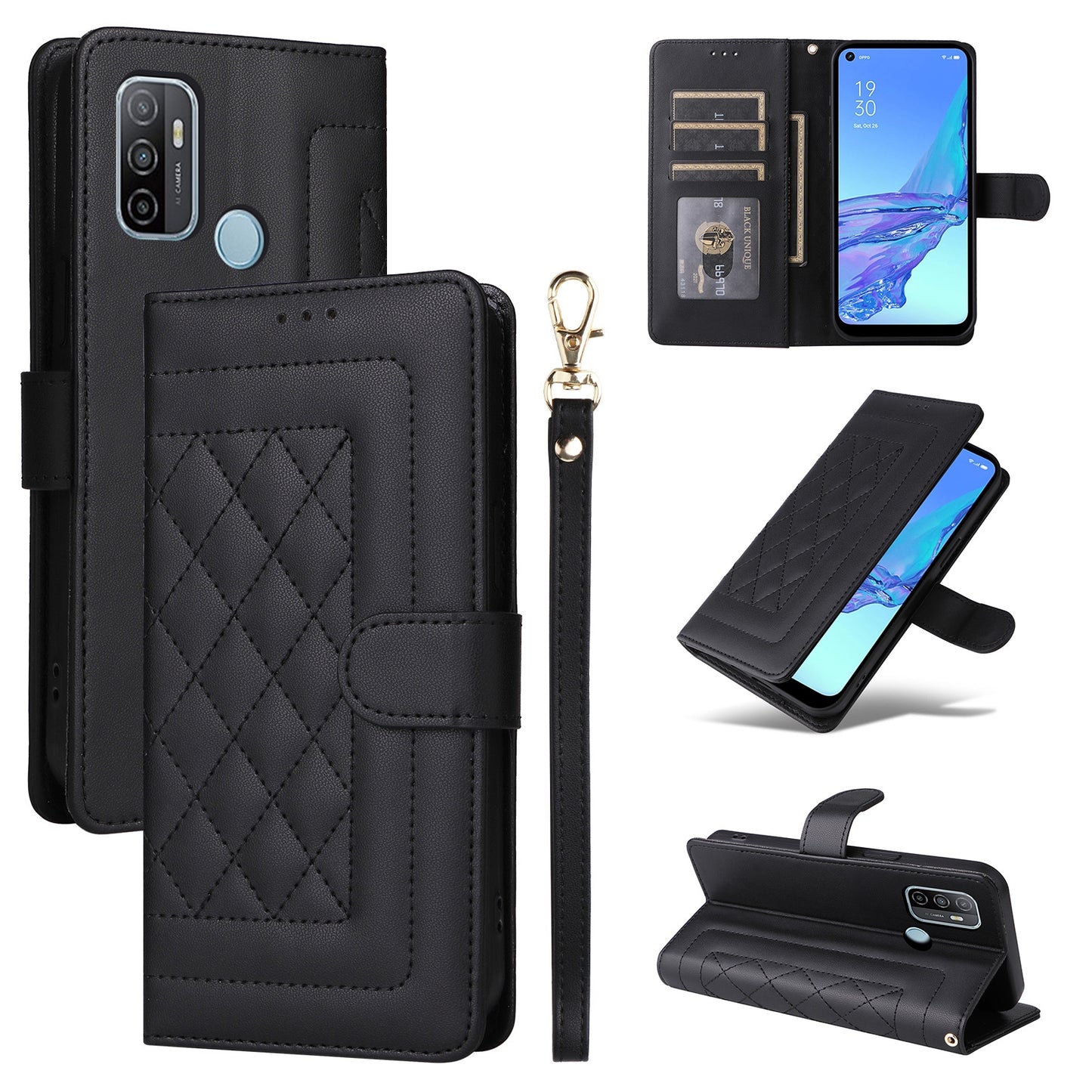 OPPO A53 / A53s Diamond Lattice Leather Flip Phone Case - Durable and Convenient Holder with Precision Cutouts