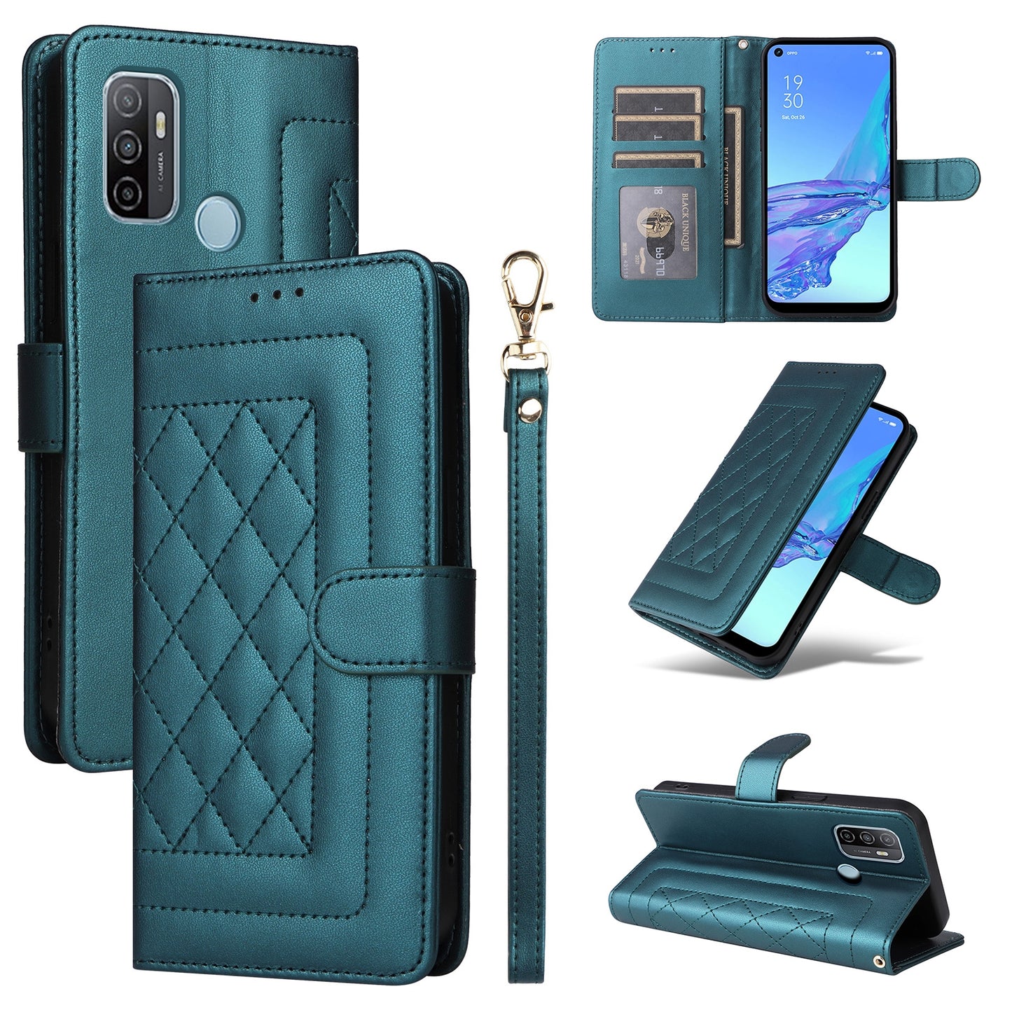 OPPO A53 / A53s Diamond Lattice Leather Flip Phone Case - Durable and Convenient Holder with Precision Cutouts