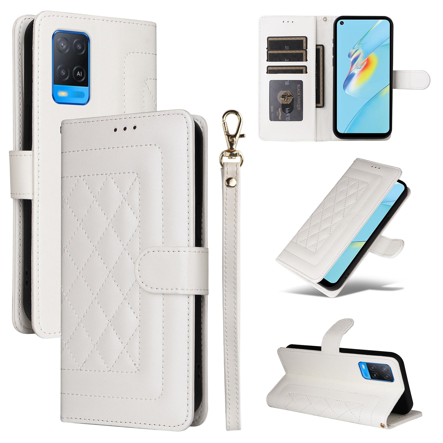 OPPO A54 4G / A16 Diamond Lattice Leather Flip Phone Case - Durable and Convenient Holder with Precision Cutouts