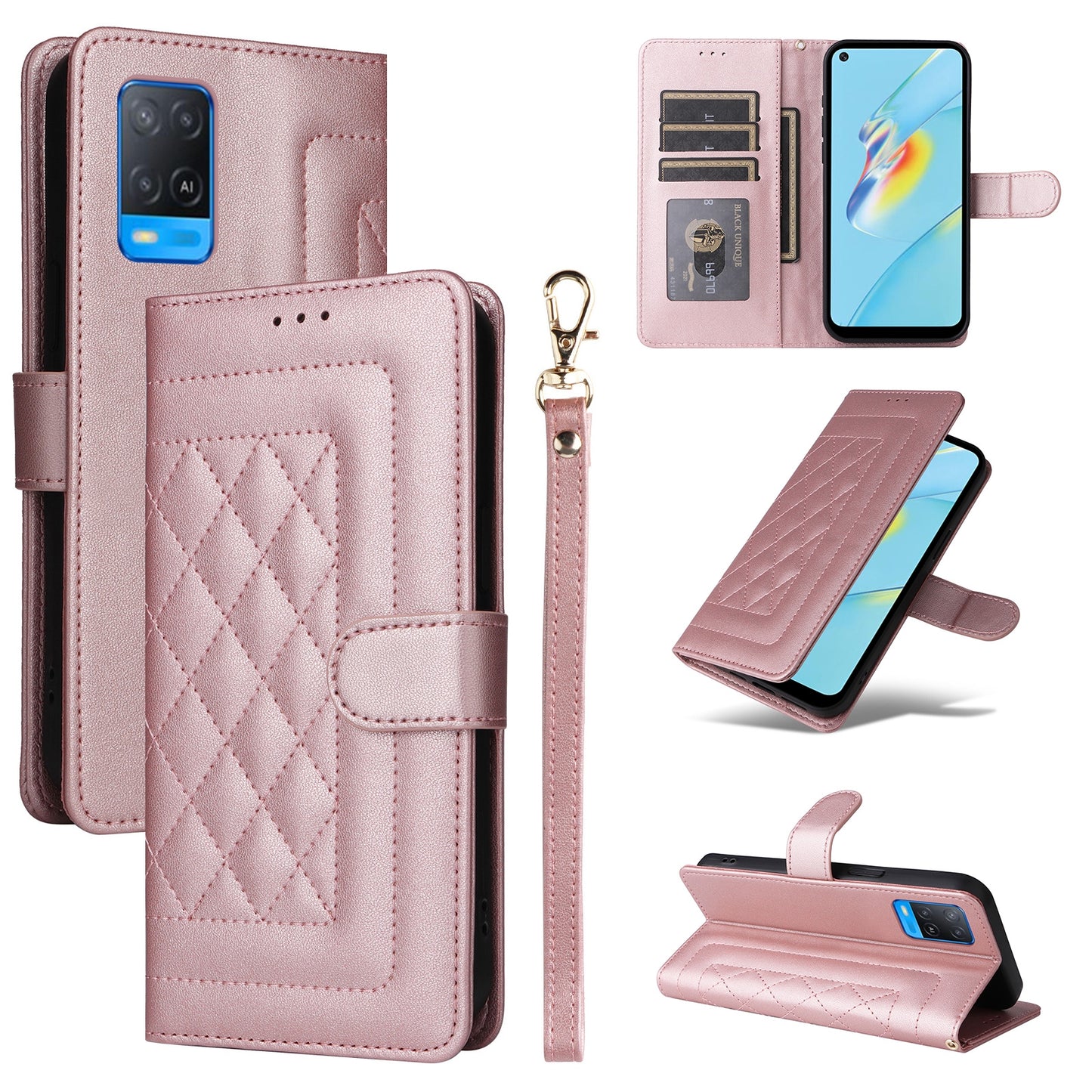OPPO A54 4G / A16 Diamond Lattice Leather Flip Phone Case - Durable and Convenient Holder with Precision Cutouts