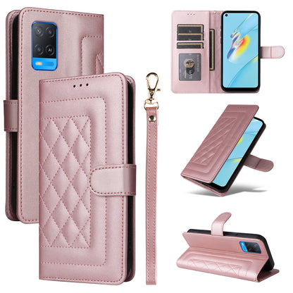 OPPO A54 4G / A16 Diamond Lattice Leather Flip Phone Case - Durable and Convenient Holder with Precision Cutouts