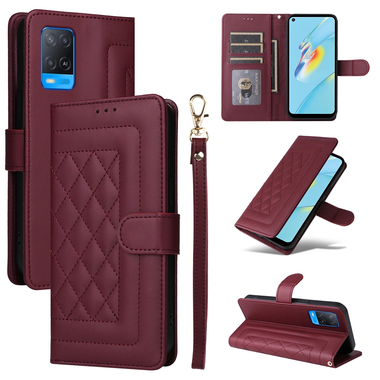 OPPO A54 4G / A16 Diamond Lattice Leather Flip Phone Case - Durable and Convenient Holder with Precision Cutouts