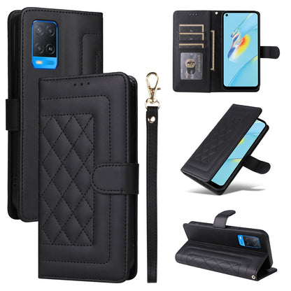 OPPO A54 4G / A16 Diamond Lattice Leather Flip Phone Case - Durable and Convenient Holder with Precision Cutouts