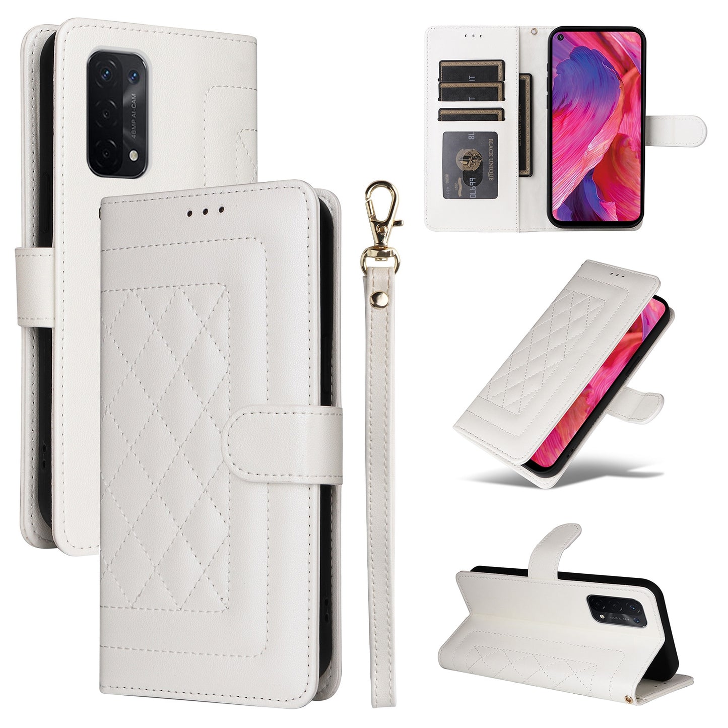 OPPO A54 5G / A74 5G Diamond Lattice Leather Flip Phone Case - Durable and Convenient Holder with Precision Cutouts