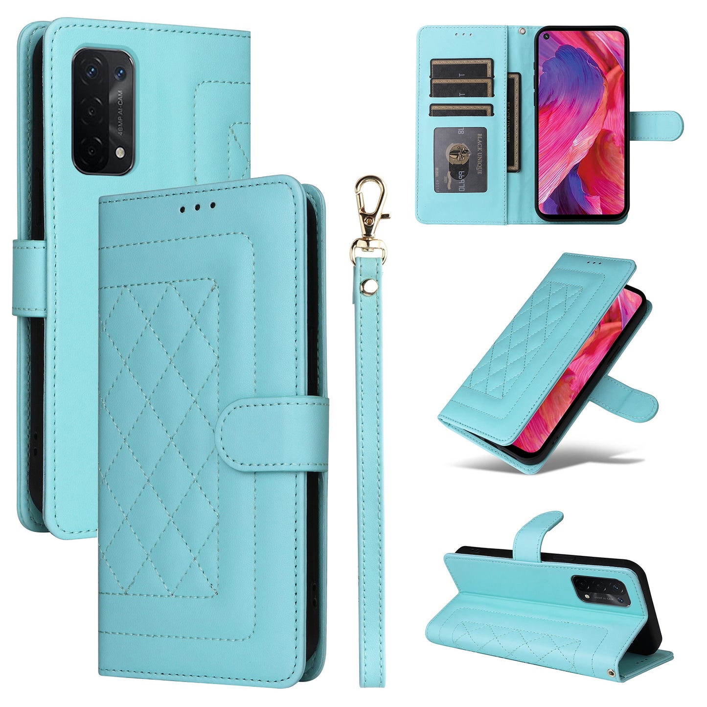 OPPO A54 5G / A74 5G Diamond Lattice Leather Flip Phone Case - Durable and Convenient Holder with Precision Cutouts