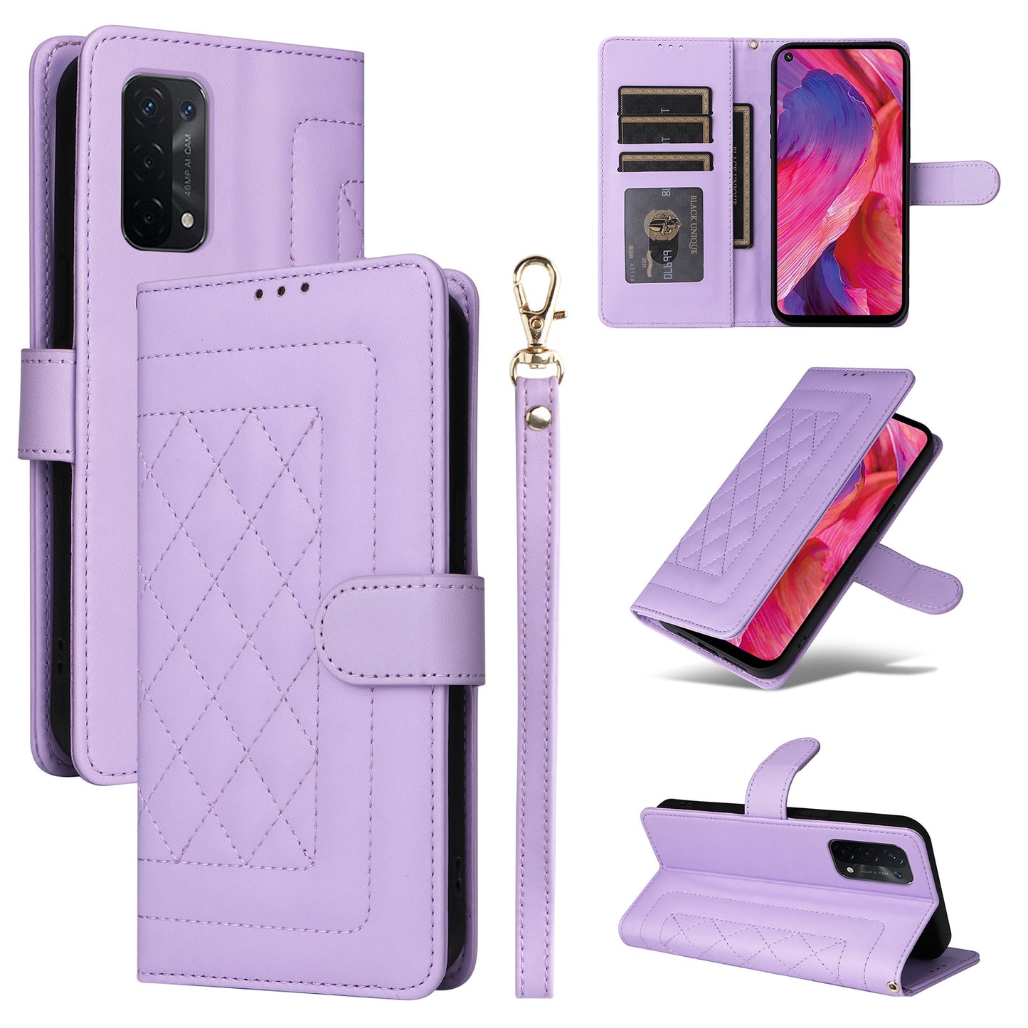 OPPO A54 5G / A74 5G Diamond Lattice Leather Flip Phone Case - Durable and Convenient Holder with Precision Cutouts