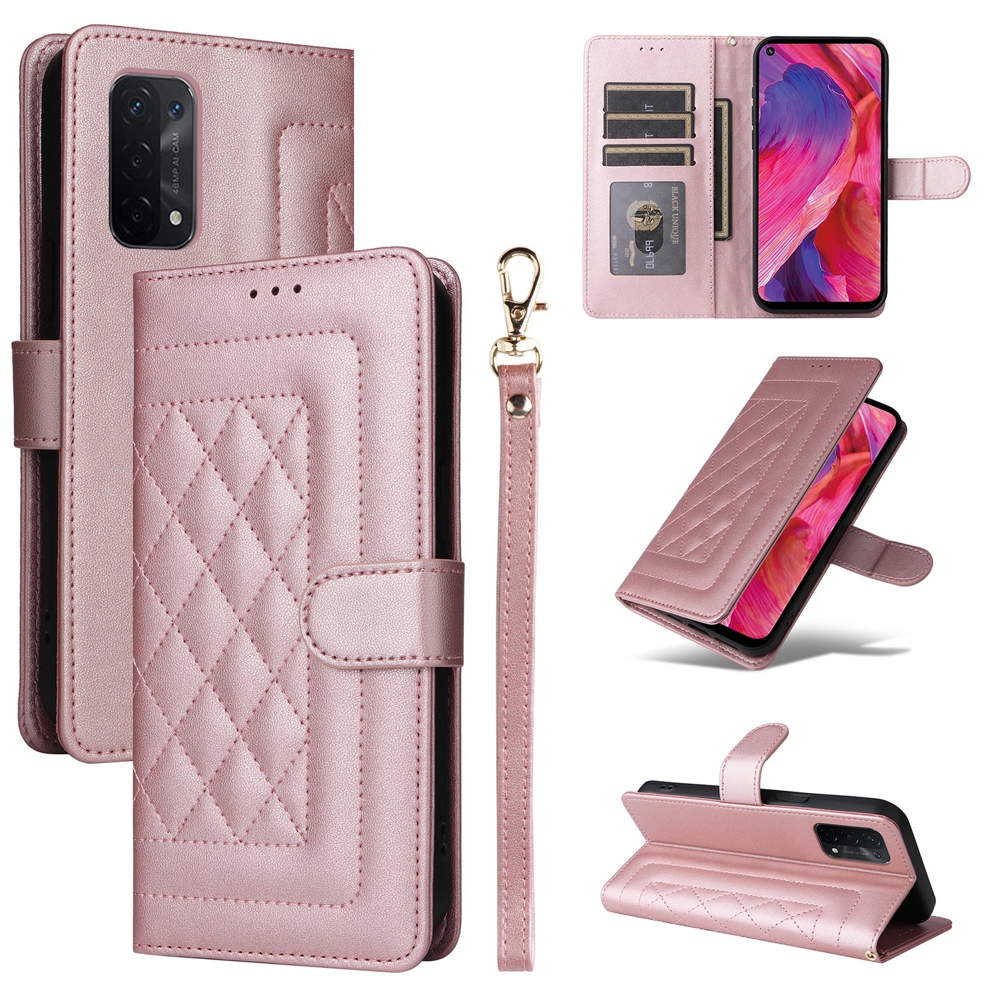 OPPO A54 5G / A74 5G Diamond Lattice Leather Flip Phone Case - Durable and Convenient Holder with Precision Cutouts