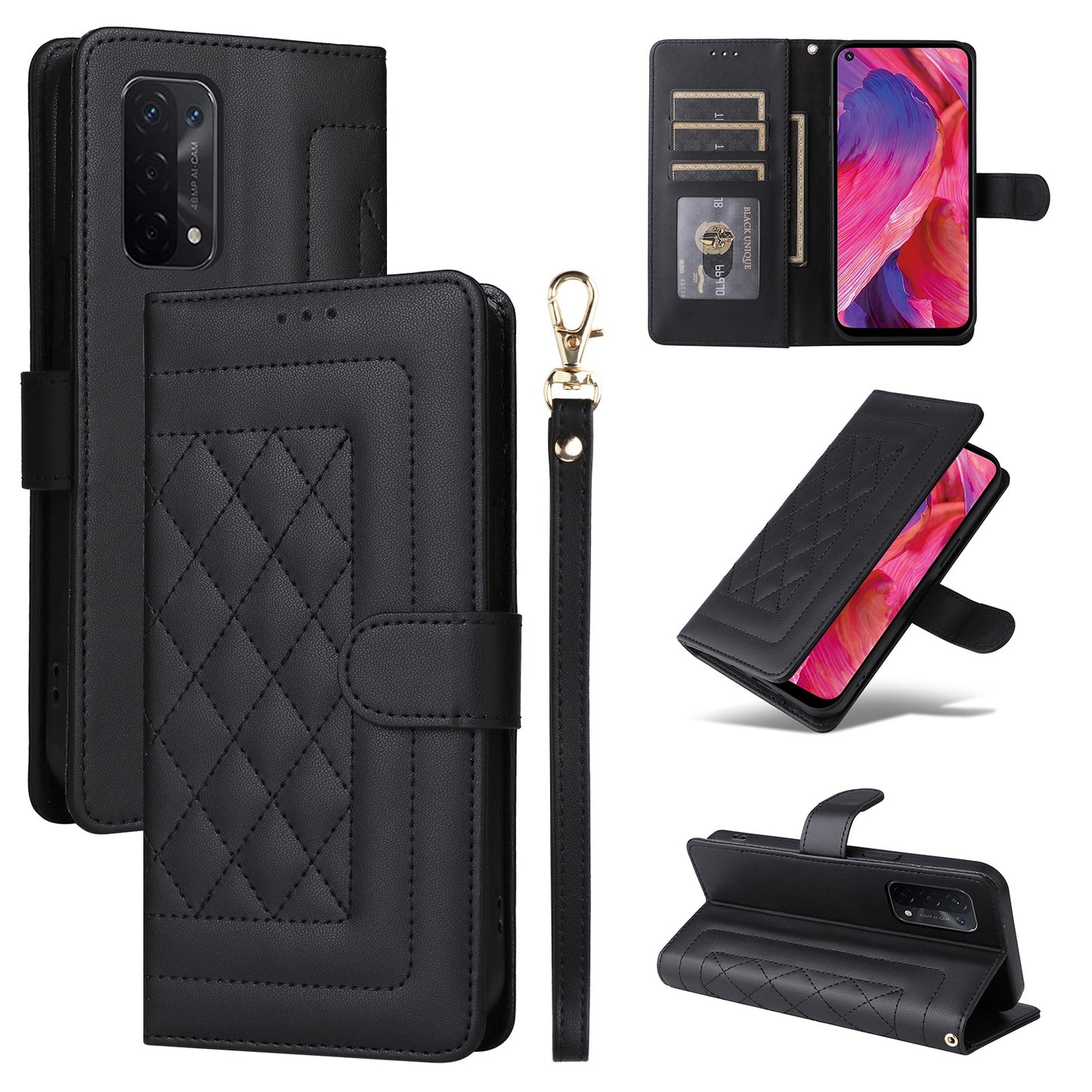OPPO A54 5G / A74 5G Diamond Lattice Leather Flip Phone Case - Durable and Convenient Holder with Precision Cutouts