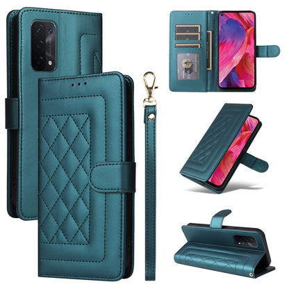 OPPO A54 5G / A74 5G Diamond Lattice Leather Flip Phone Case - Durable and Convenient Holder with Precision Cutouts
