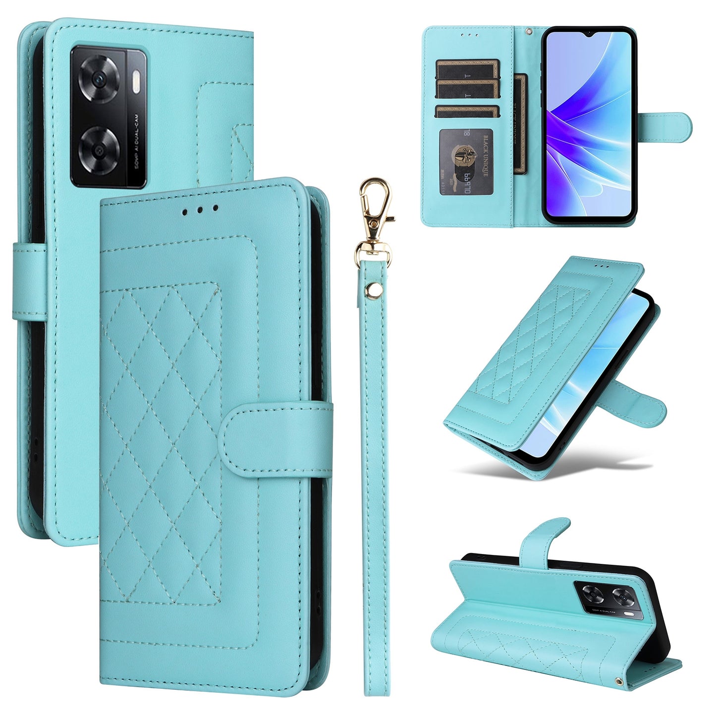 OPPO A57 / A57s Diamond Lattice Leather Flip Phone Case - Durable and Convenient Holder with Precision Cutouts