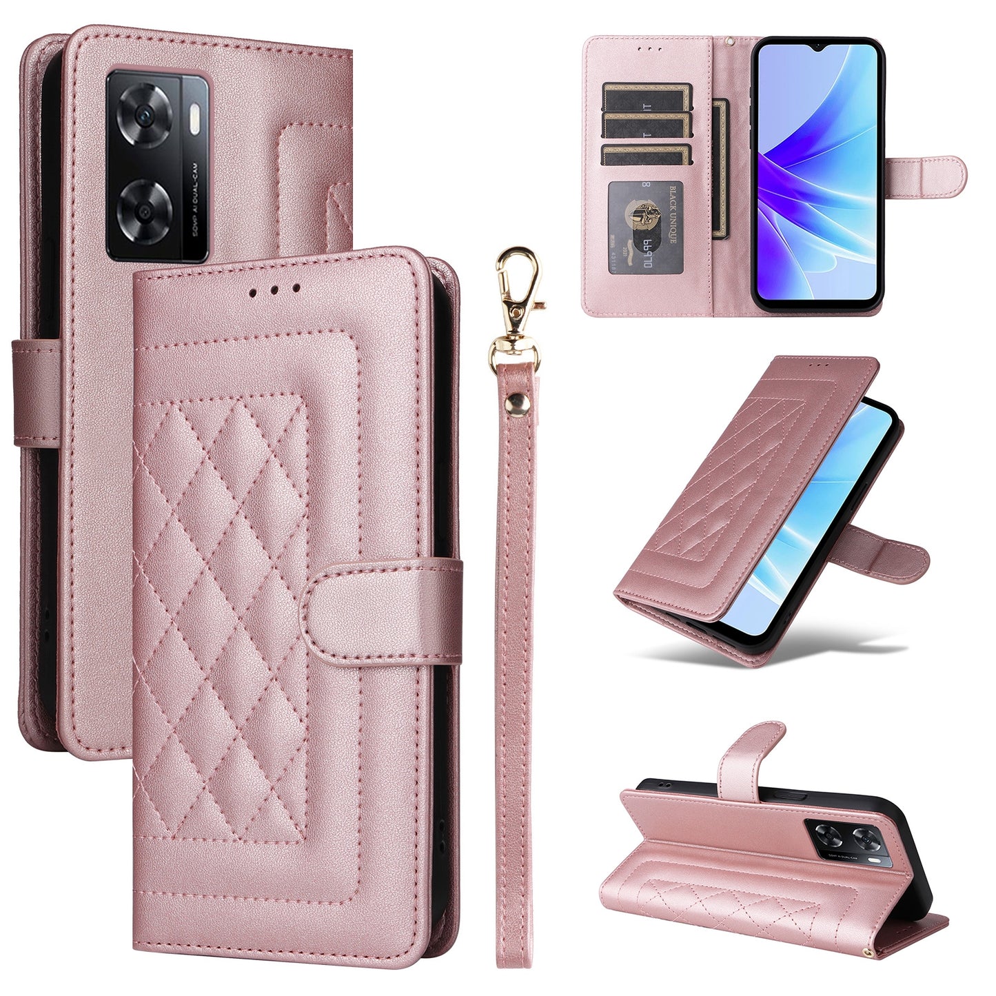 OPPO A57 / A57s Diamond Lattice Leather Flip Phone Case - Durable and Convenient Holder with Precision Cutouts