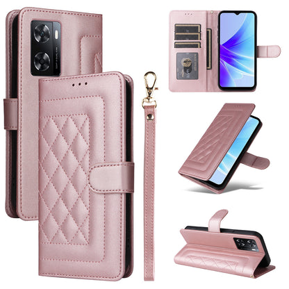 OPPO A57 / A57s Diamond Lattice Leather Flip Phone Case - Durable and Convenient Holder with Precision Cutouts