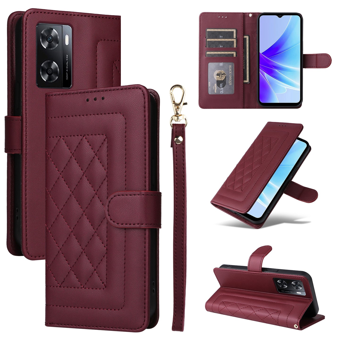 OPPO A57 / A57s Diamond Lattice Leather Flip Phone Case - Durable and Convenient Holder with Precision Cutouts