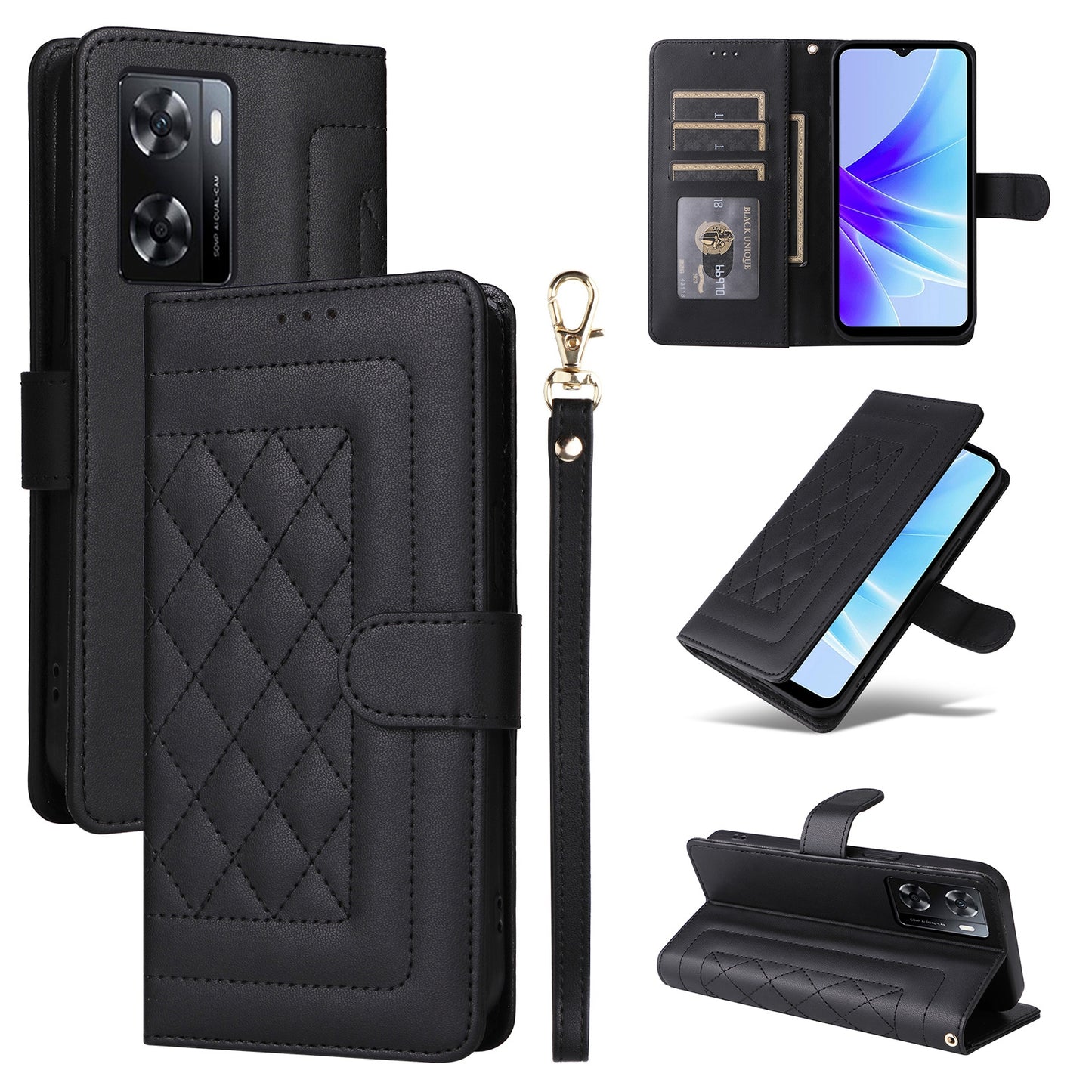 OPPO A57 / A57s Diamond Lattice Leather Flip Phone Case - Durable and Convenient Holder with Precision Cutouts