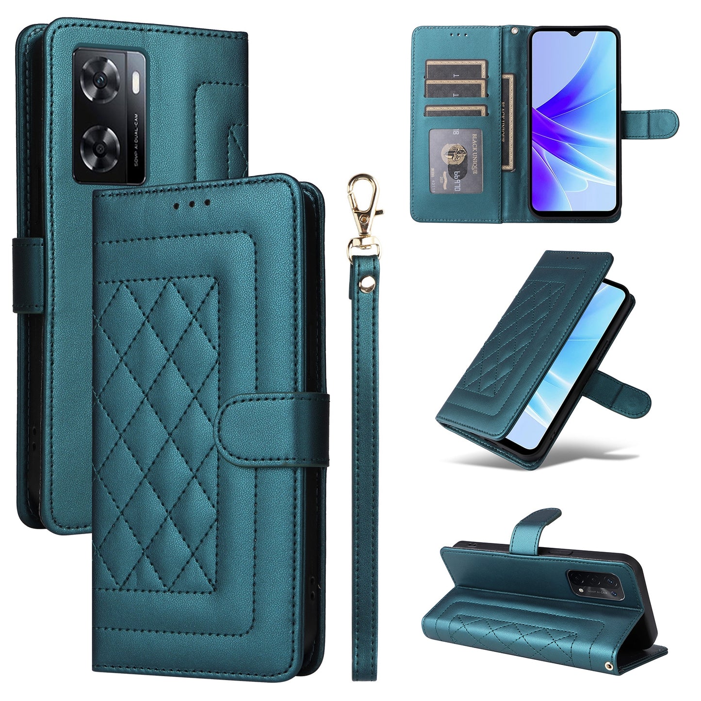 OPPO A57 / A57s Diamond Lattice Leather Flip Phone Case - Durable and Convenient Holder with Precision Cutouts