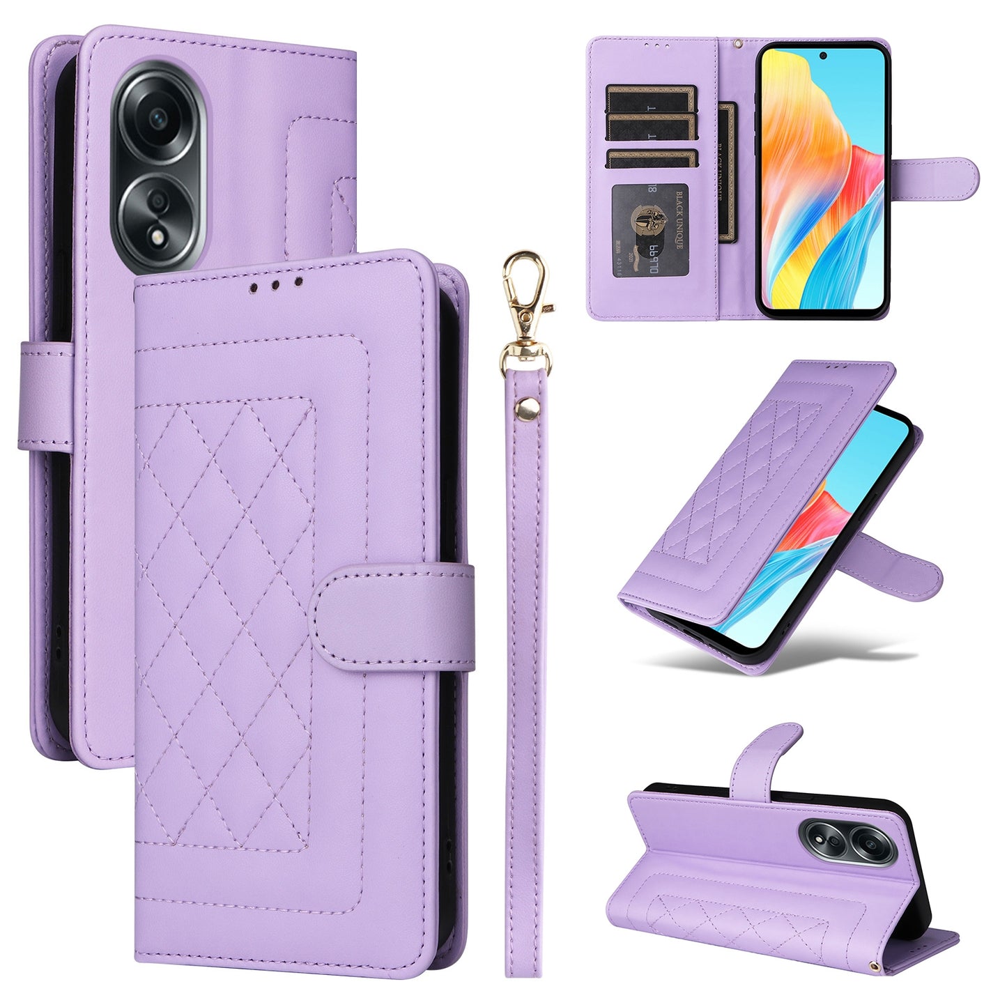 OPPO A58 4G Diamond Lattice Leather Flip Phone Case - Durable and Convenient Holder with Precision Cutouts