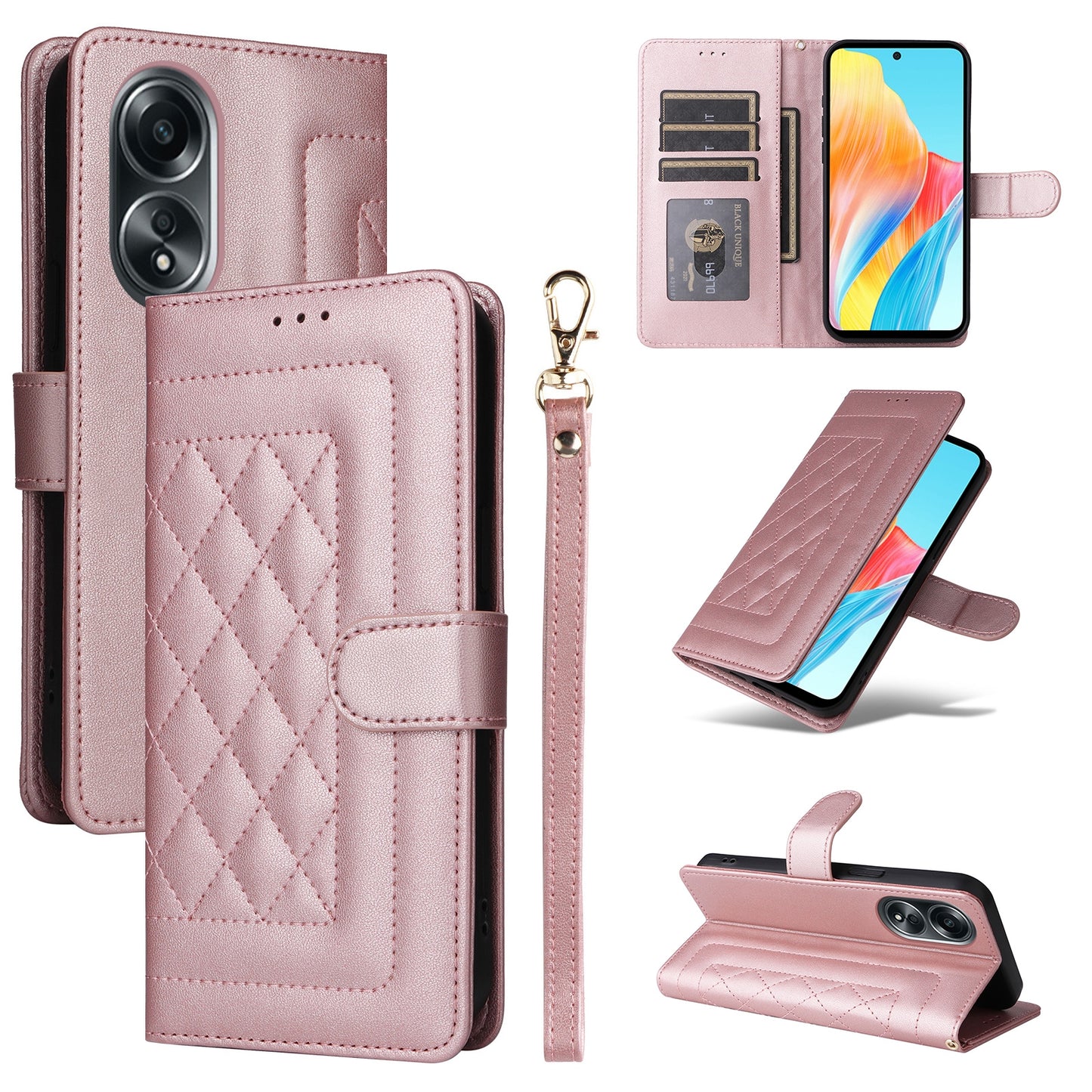 OPPO A58 4G Diamond Lattice Leather Flip Phone Case - Durable and Convenient Holder with Precision Cutouts