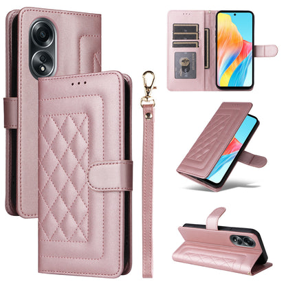 OPPO A58 4G Diamond Lattice Leather Flip Phone Case - Durable and Convenient Holder with Precision Cutouts