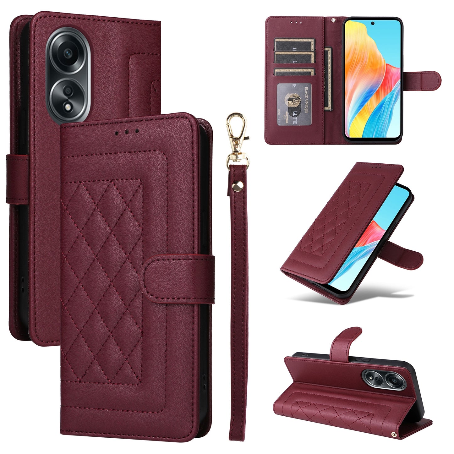 OPPO A58 4G Diamond Lattice Leather Flip Phone Case - Durable and Convenient Holder with Precision Cutouts