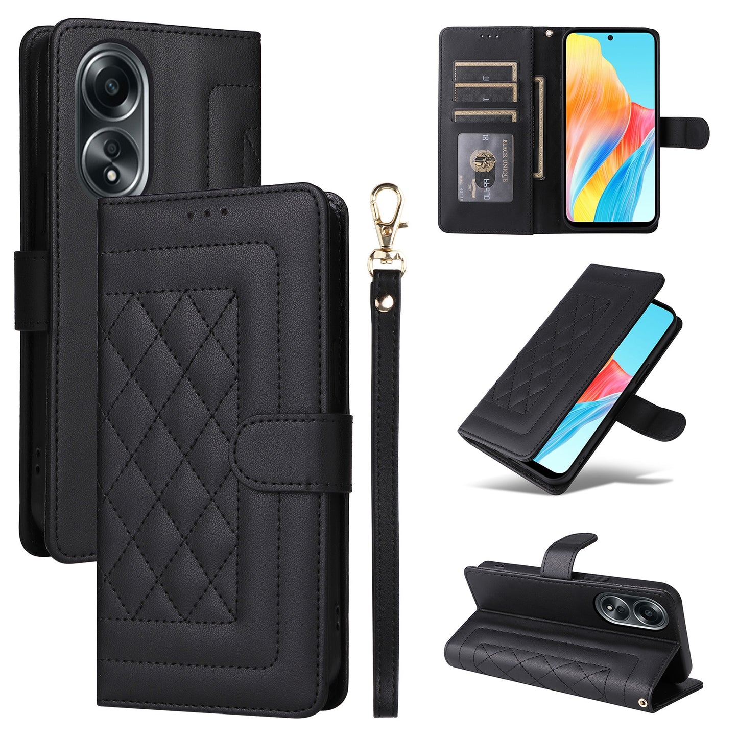 OPPO A58 4G Diamond Lattice Leather Flip Phone Case - Durable and Convenient Holder with Precision Cutouts
