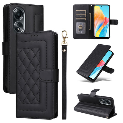 OPPO A58 4G Diamond Lattice Leather Flip Phone Case - Durable and Convenient Holder with Precision Cutouts