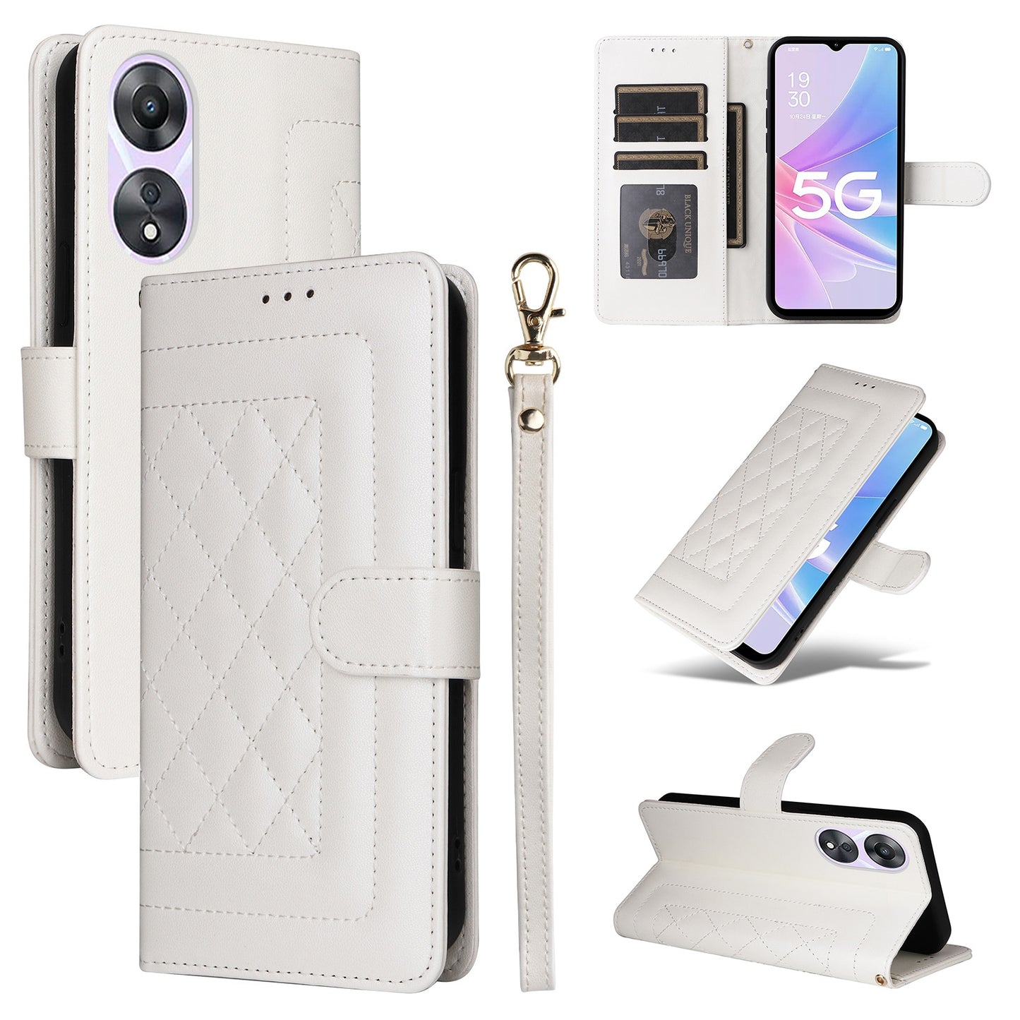 OPPO A58 5G / A78 5G Diamond Lattice Leather Flip Phone Case - Durable and Convenient Holder with Precision Cutouts
