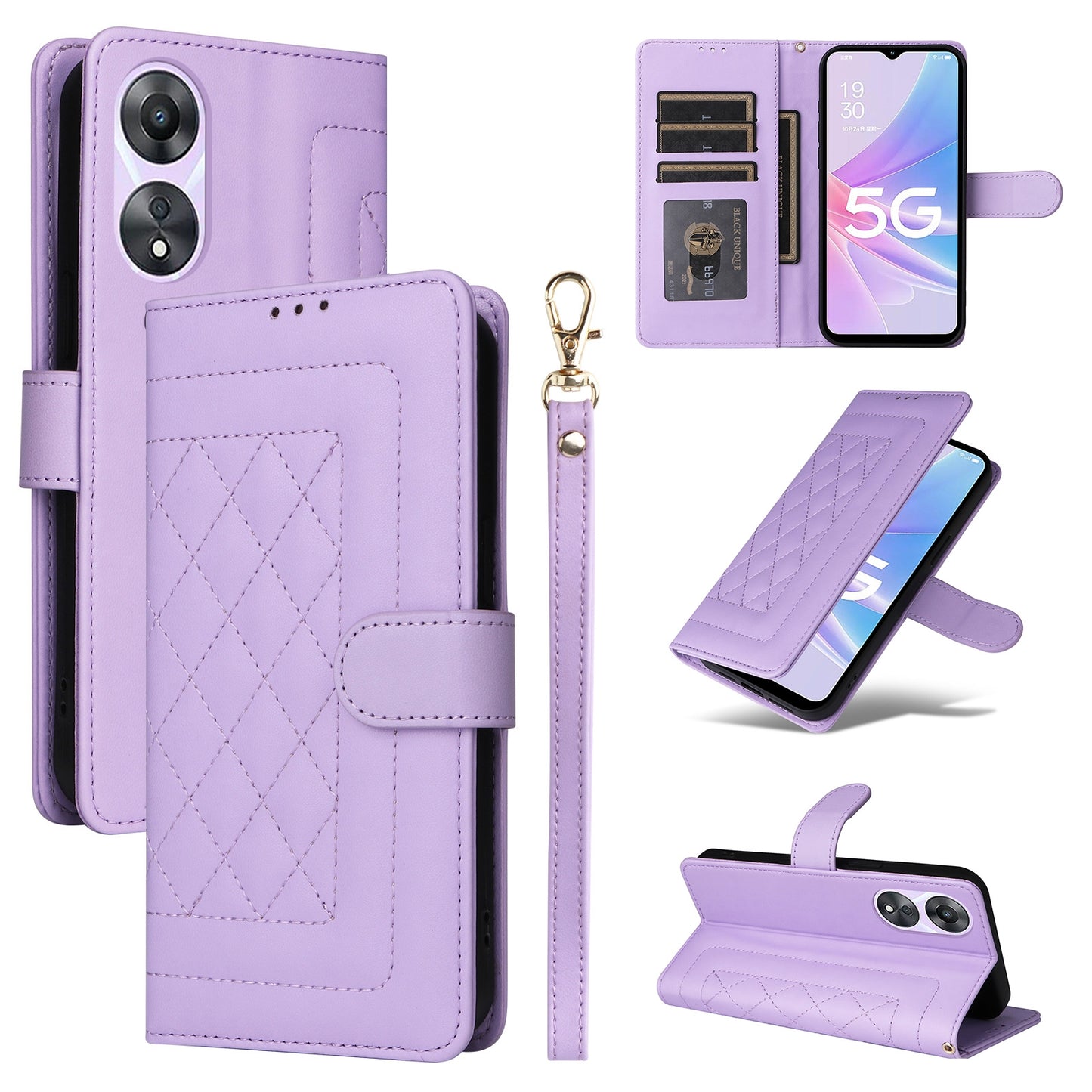 OPPO A58 5G / A78 5G Diamond Lattice Leather Flip Phone Case - Durable and Convenient Holder with Precision Cutouts