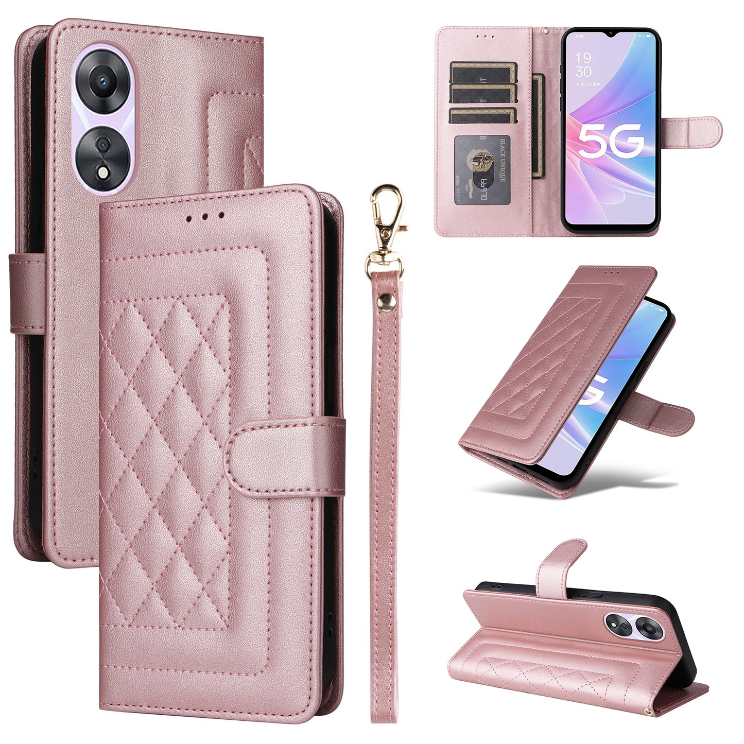 OPPO A58 5G / A78 5G Diamond Lattice Leather Flip Phone Case - Durable and Convenient Holder with Precision Cutouts