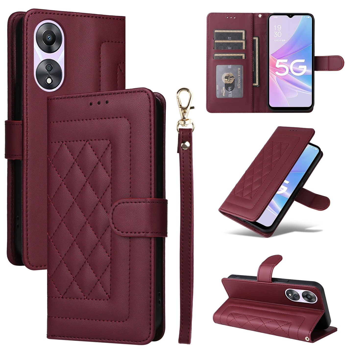 OPPO A58 5G / A78 5G Diamond Lattice Leather Flip Phone Case - Durable and Convenient Holder with Precision Cutouts