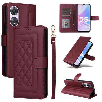OPPO A58 5G / A78 5G Diamond Lattice Leather Flip Phone Case - Durable and Convenient Holder with Precision Cutouts