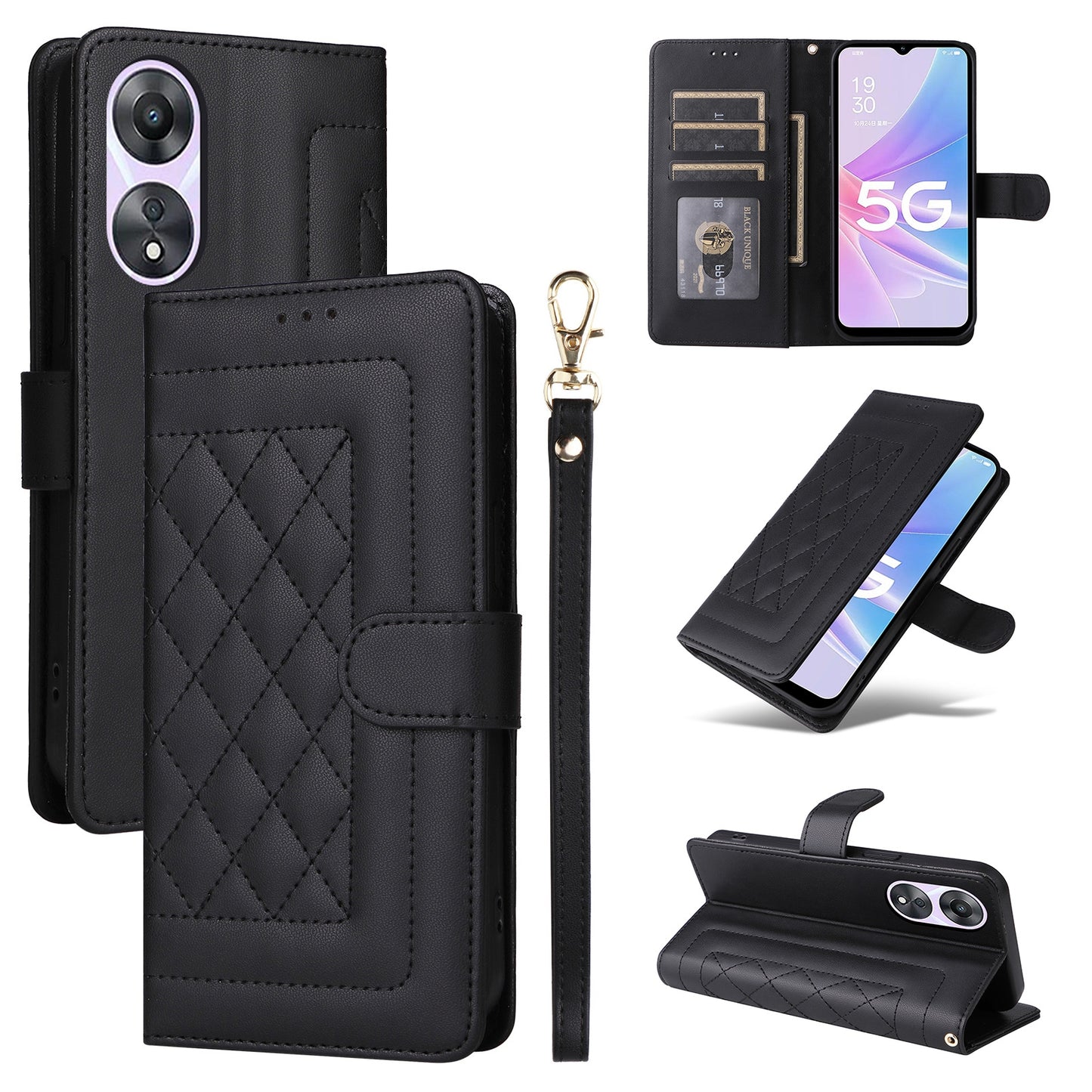 OPPO A58 5G / A78 5G Diamond Lattice Leather Flip Phone Case - Durable and Convenient Holder with Precision Cutouts