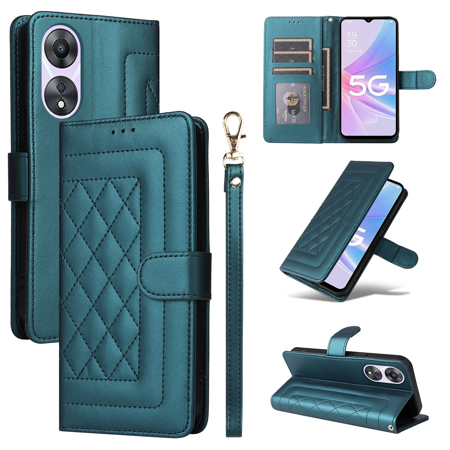 OPPO A58 5G / A78 5G Diamond Lattice Leather Flip Phone Case - Durable and Convenient Holder with Precision Cutouts
