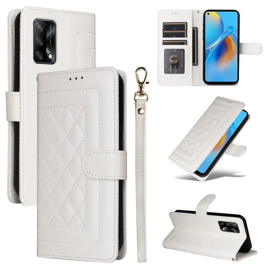 OPPO A74 / A95 4G / F19 Diamond Lattice Leather Flip Phone Case - Durable and Convenient Holder with Precision Cutouts