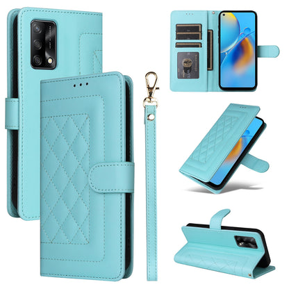 OPPO A74 / A95 4G / F19 Diamond Lattice Leather Flip Phone Case - Durable and Convenient Holder with Precision Cutouts