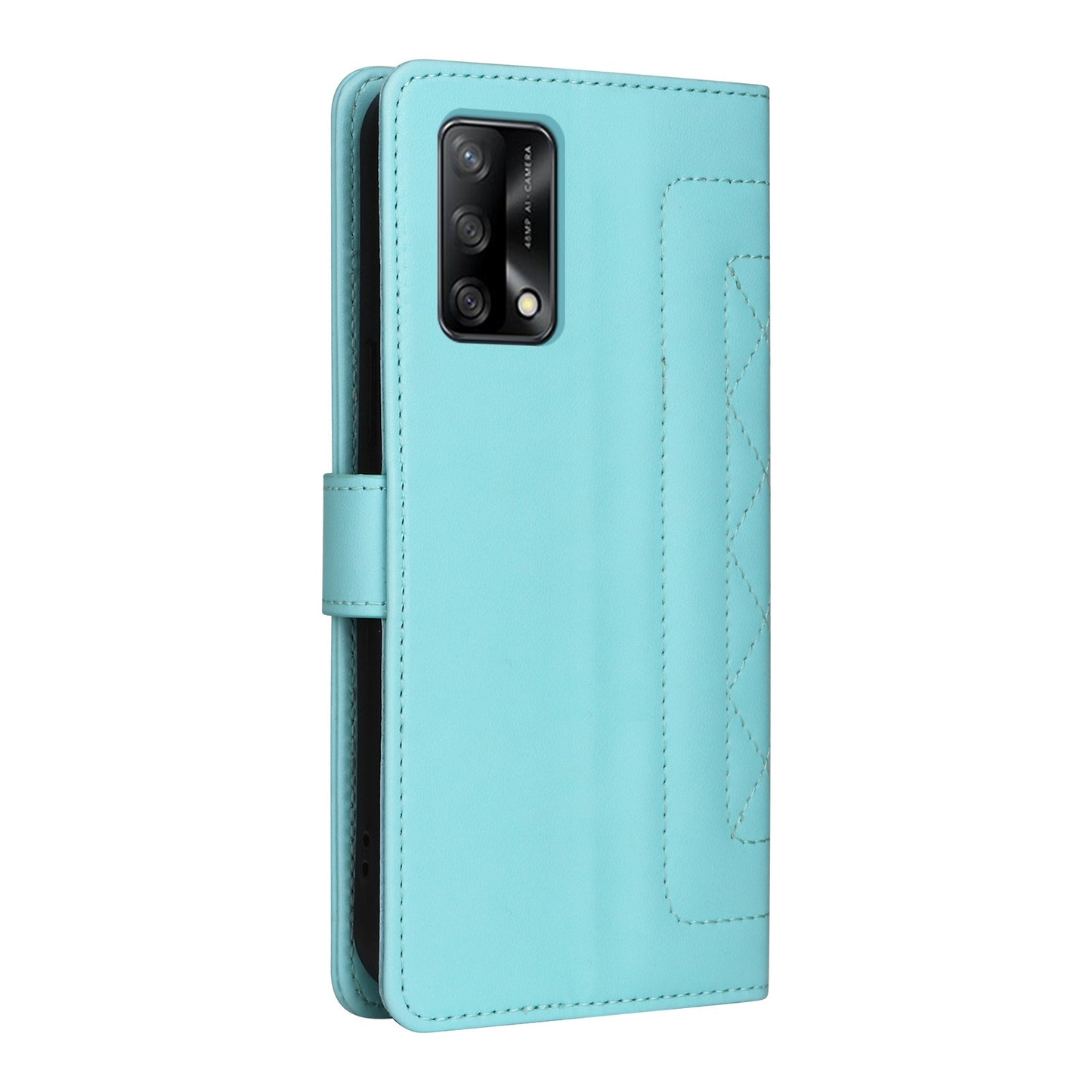 OPPO A74 / A95 4G / F19 Diamond Lattice Leather Flip Phone Case - Durable and Convenient Holder with Precision Cutouts