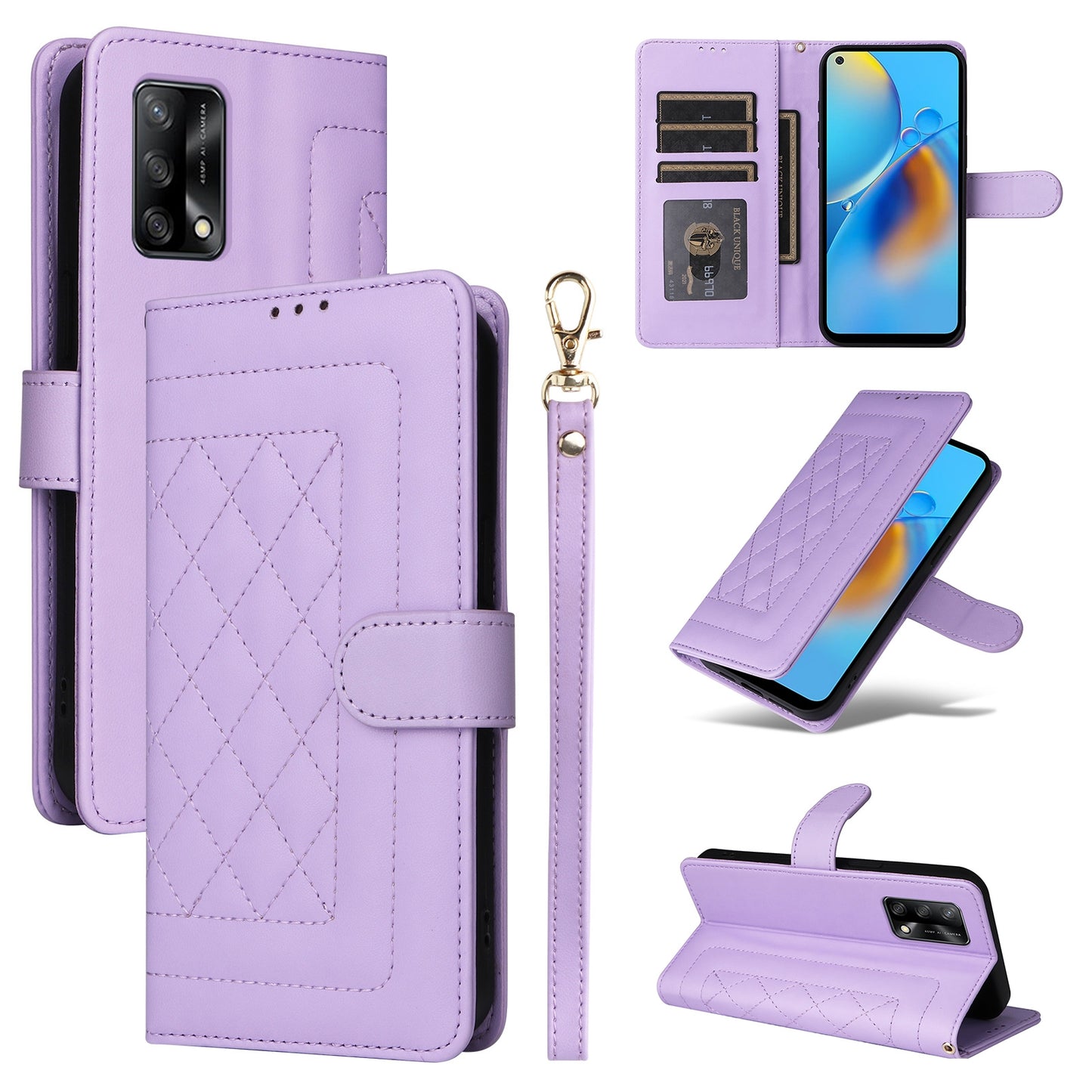 OPPO A74 / A95 4G / F19 Diamond Lattice Leather Flip Phone Case - Durable and Convenient Holder with Precision Cutouts