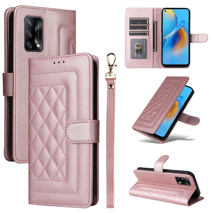 OPPO A74 / A95 4G / F19 Diamond Lattice Leather Flip Phone Case - Durable and Convenient Holder with Precision Cutouts