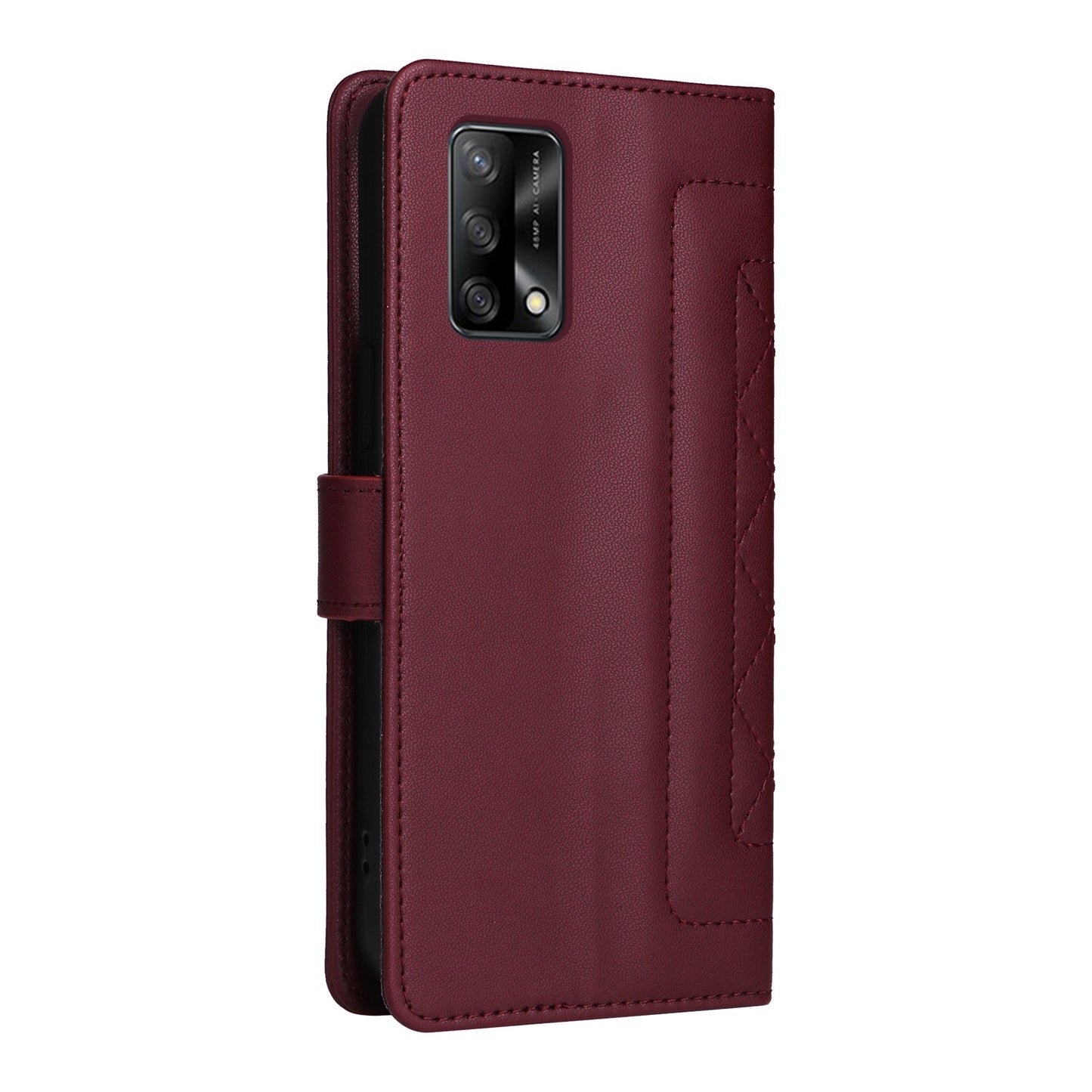 OPPO A74 / A95 4G / F19 Diamond Lattice Leather Flip Phone Case - Durable and Convenient Holder with Precision Cutouts