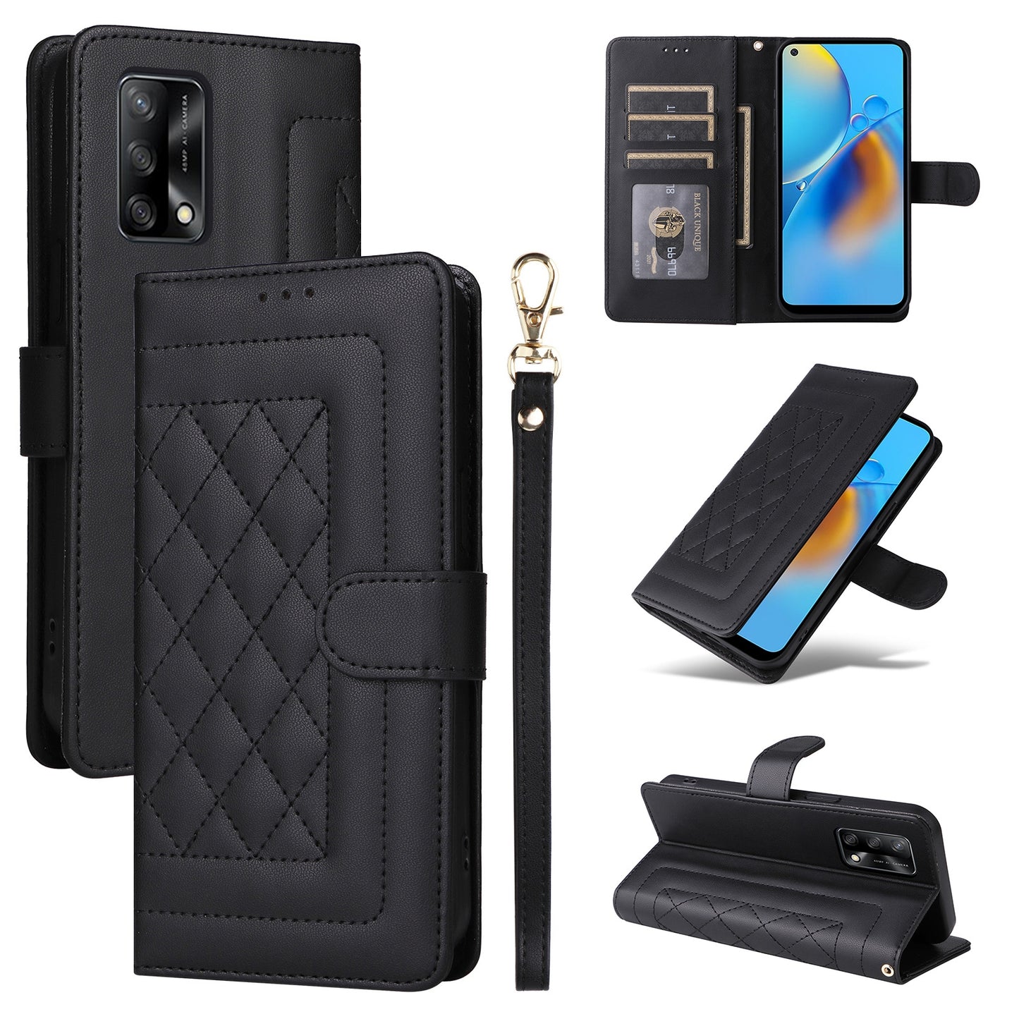 OPPO A74 / A95 4G / F19 Diamond Lattice Leather Flip Phone Case - Durable and Convenient Holder with Precision Cutouts