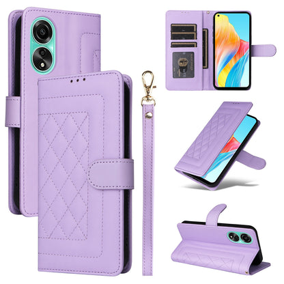 OPPO A78 4G Diamond Lattice Leather Flip Phone Case - Durable and Convenient Holder with Precision Cutouts