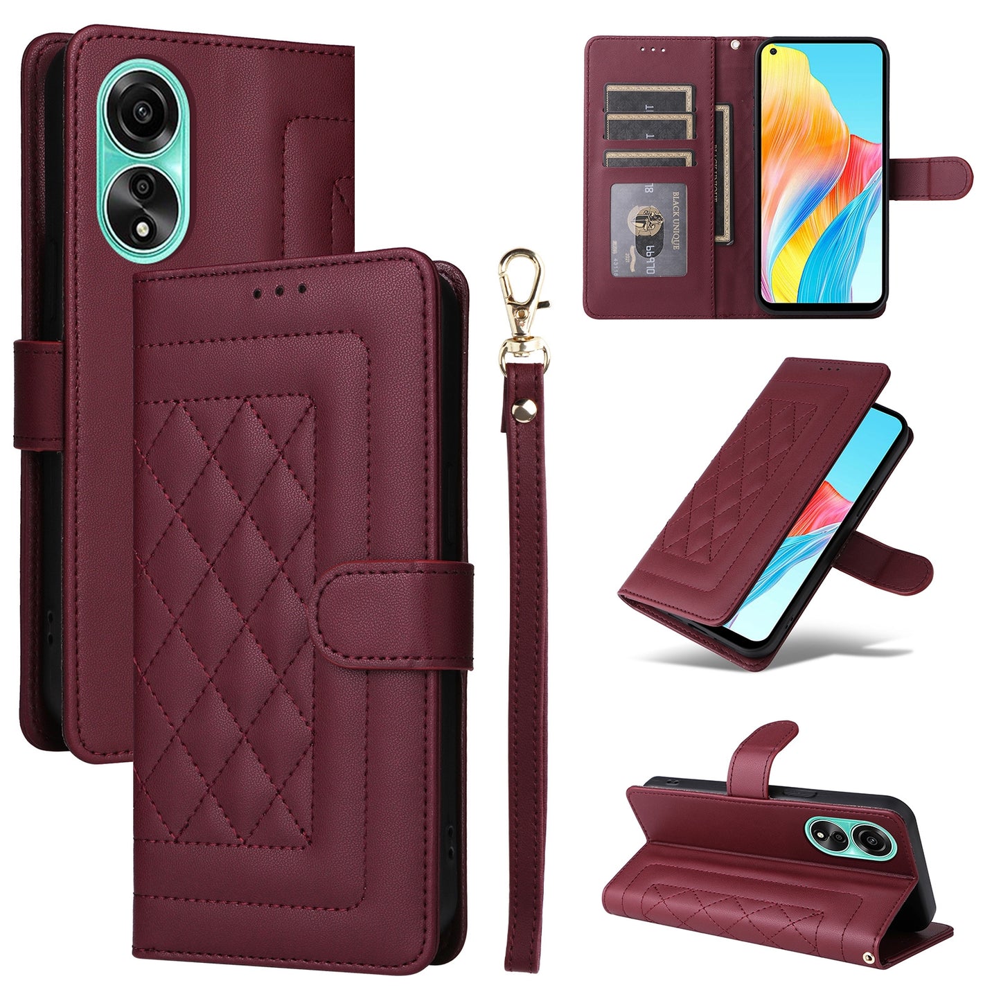 OPPO A78 4G Diamond Lattice Leather Flip Phone Case - Durable and Convenient Holder with Precision Cutouts