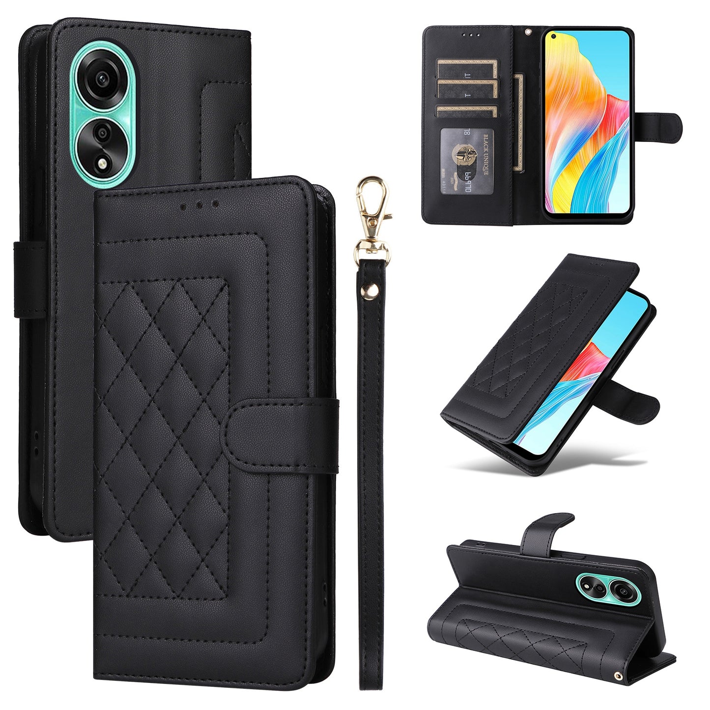 OPPO A78 4G Diamond Lattice Leather Flip Phone Case - Durable and Convenient Holder with Precision Cutouts