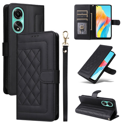 OPPO A78 4G Diamond Lattice Leather Flip Phone Case - Durable and Convenient Holder with Precision Cutouts