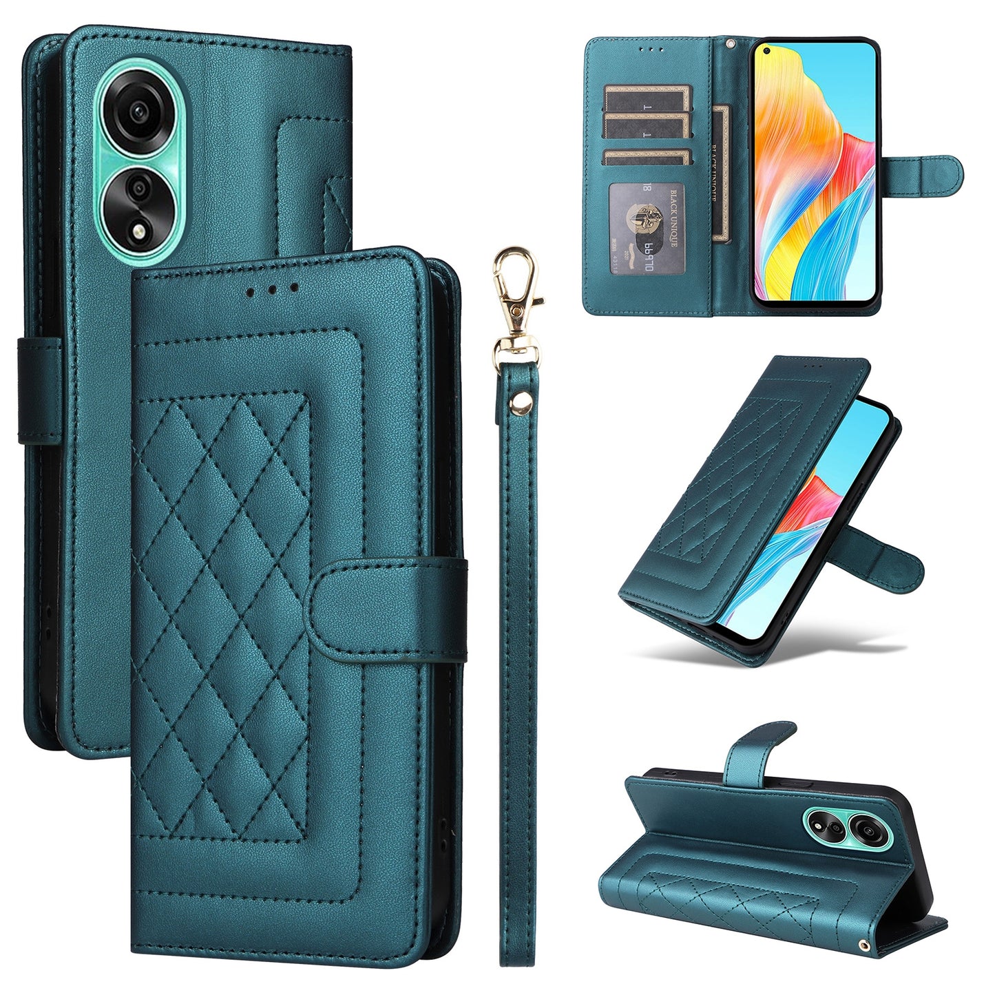 OPPO A78 4G Diamond Lattice Leather Flip Phone Case - Durable and Convenient Holder with Precision Cutouts