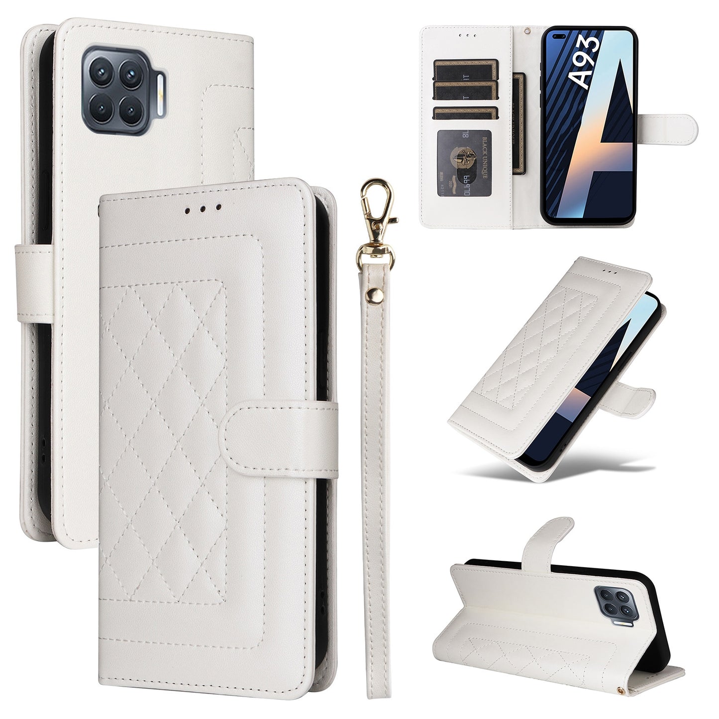 OPPO A93 4G / F17 Pro Diamond Lattice Leather Flip Phone Case - Durable and Convenient Holder with Precision Cutouts