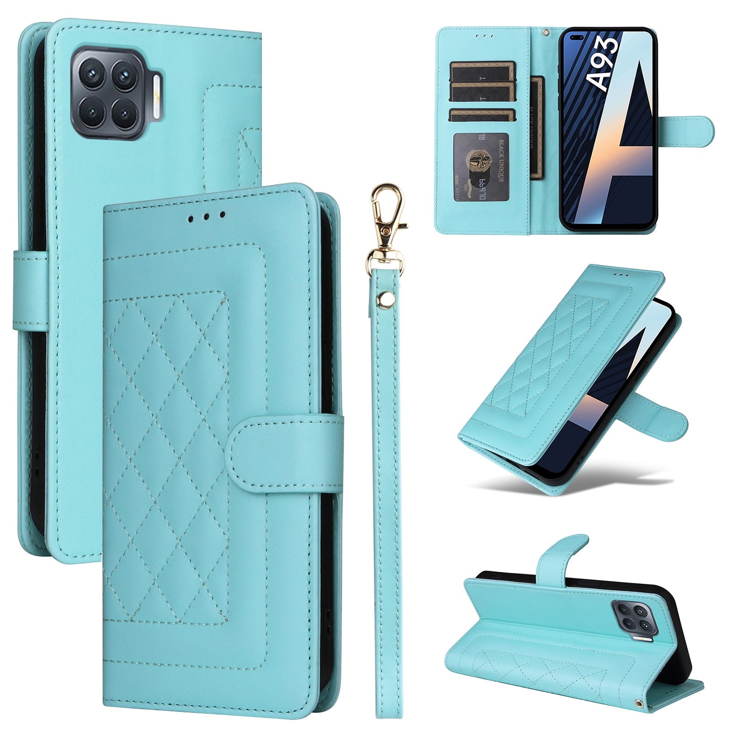 OPPO A93 4G / F17 Pro Diamond Lattice Leather Flip Phone Case - Durable and Convenient Holder with Precision Cutouts
