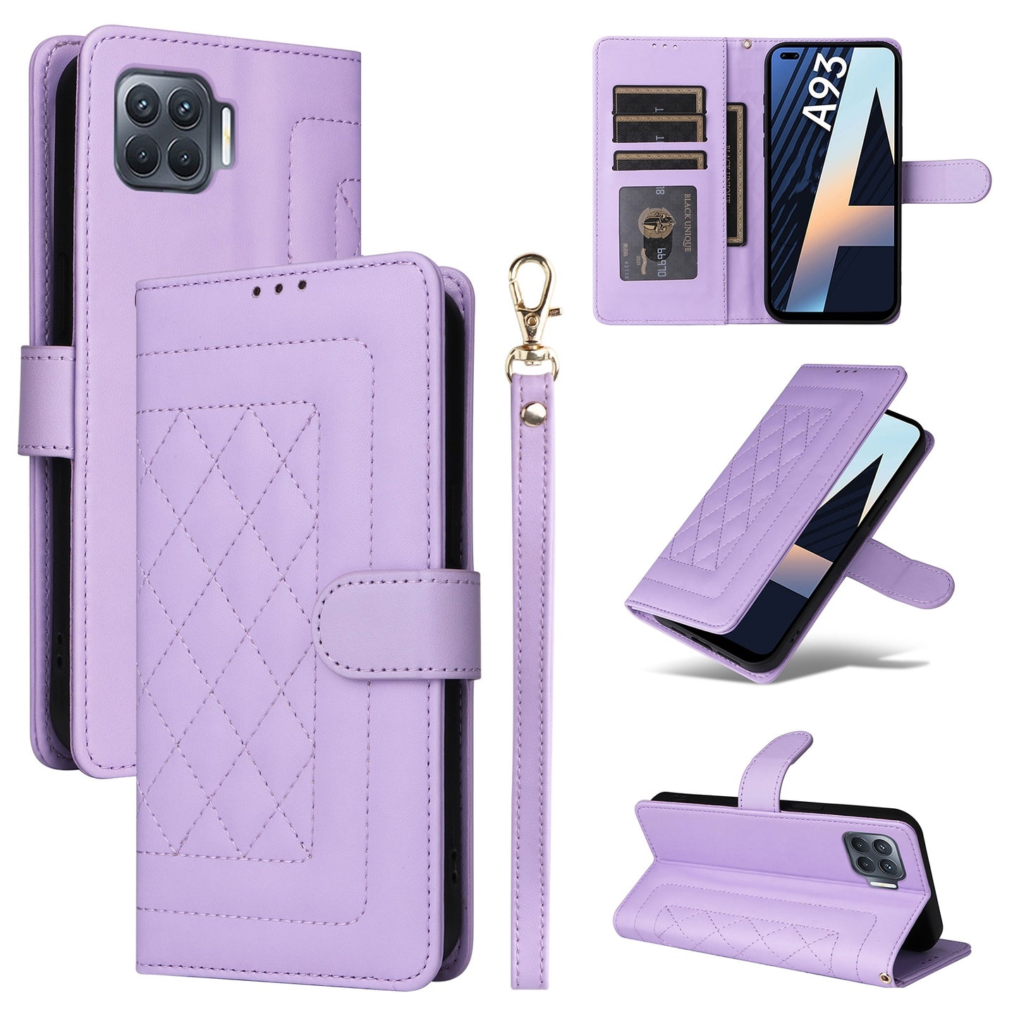 OPPO A93 4G / F17 Pro Diamond Lattice Leather Flip Phone Case - Durable and Convenient Holder with Precision Cutouts